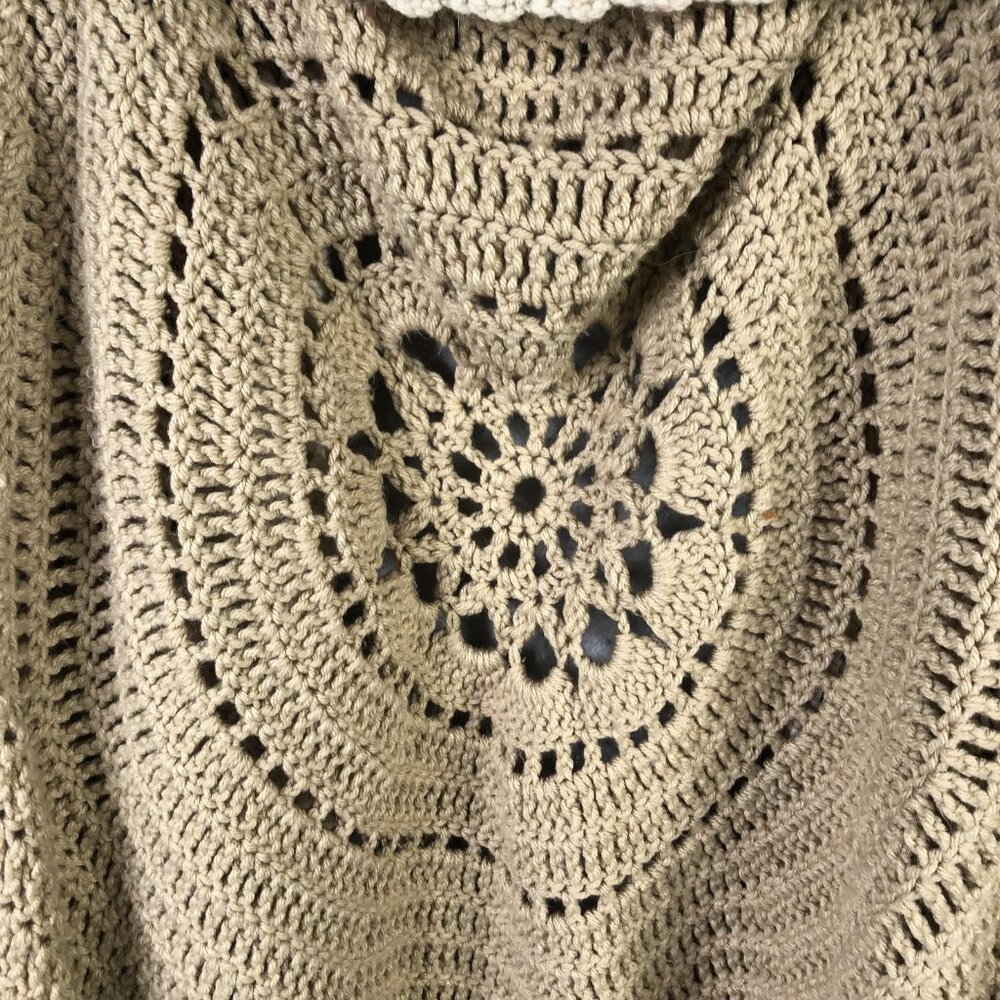 Crochet Cardigan Sweater Womens Handmade Beige Grannycore Boho Hippie Retro 70s - Picture 14 of 15